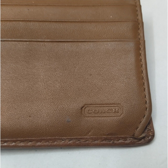 Coach Signature Brown Canvas Leather Buckle Credit Card Trifold Wallet - Picture 13 of 16